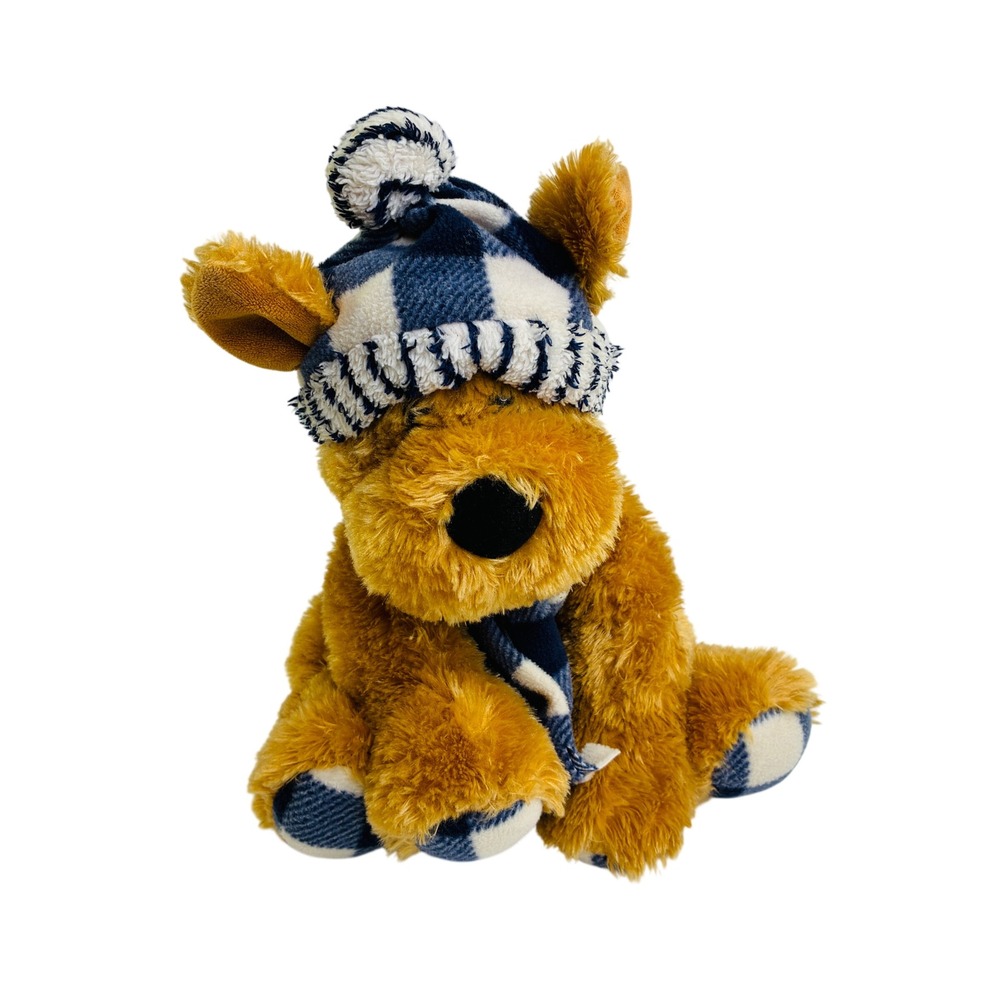 Gentle Treasures Plush Dog Winter Blue Plaid Hat Scarf Stuffed Animal 12 Inch